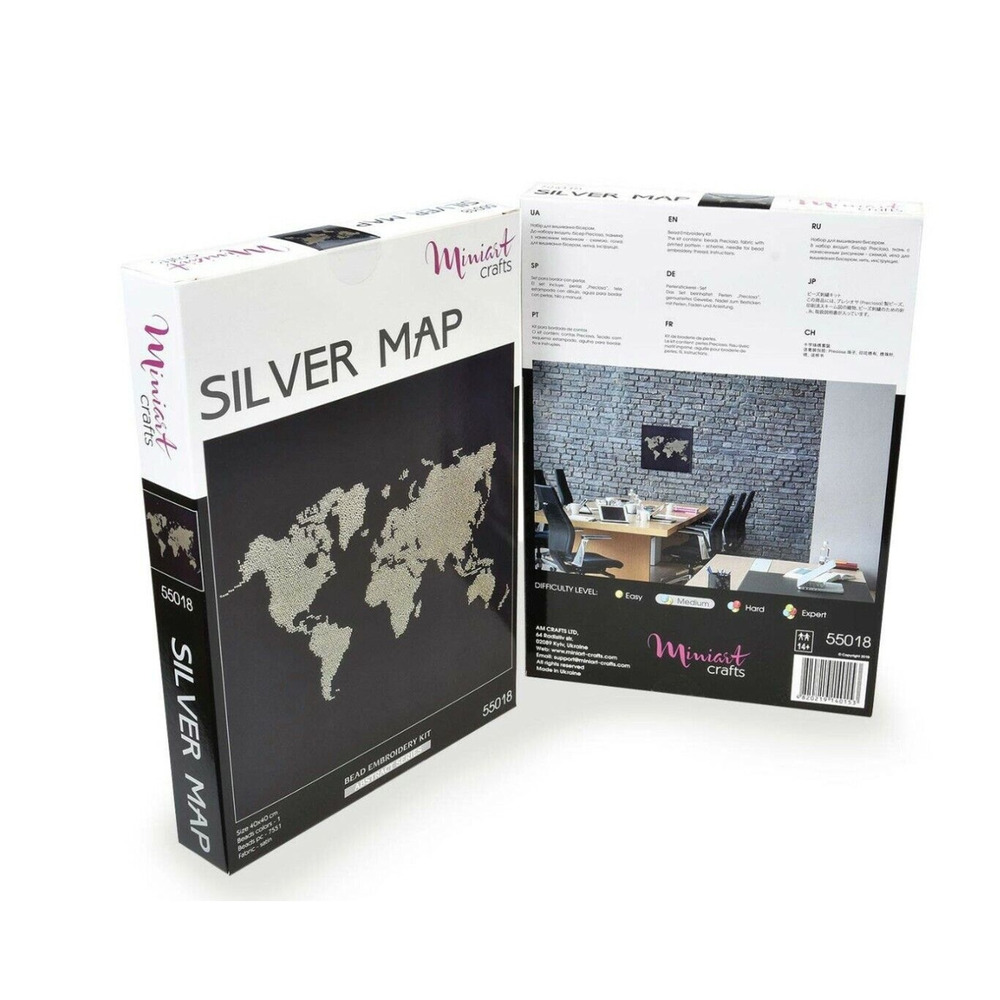 Bead Embroidery Kit MiniArt Crafts 55018-3 Silver Map Handmade DIY Home Decor